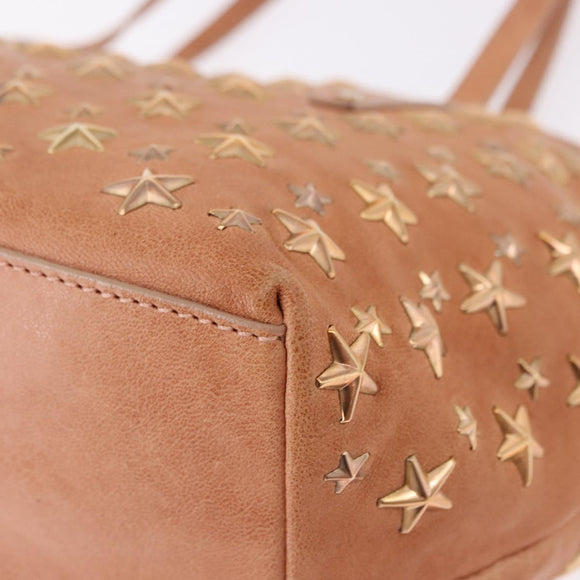 Jimmy Choo Star Studs Hand Bag Leather Pink Gold Auth bs36089