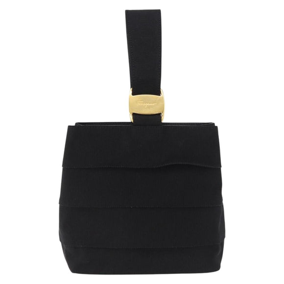 Salvatore Ferragamo Hand Bag Canvas Black Gold Auth bs36090A