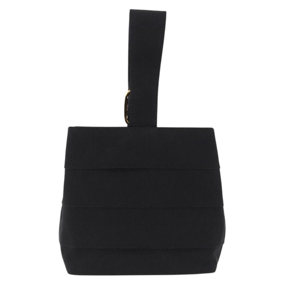 Salvatore Ferragamo Hand Bag Canvas Black Gold Auth bs36090A