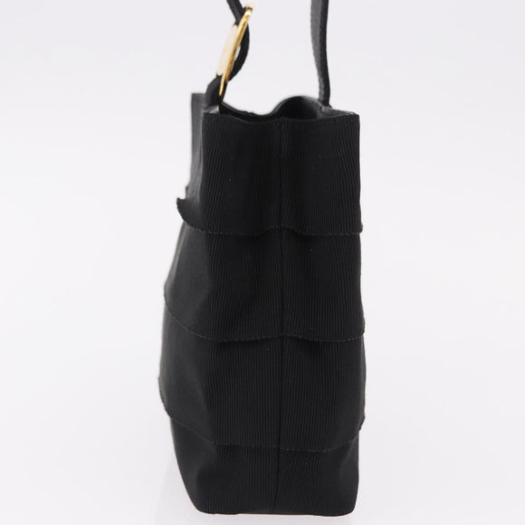Salvatore Ferragamo Hand Bag Canvas Black Gold Auth bs36090A