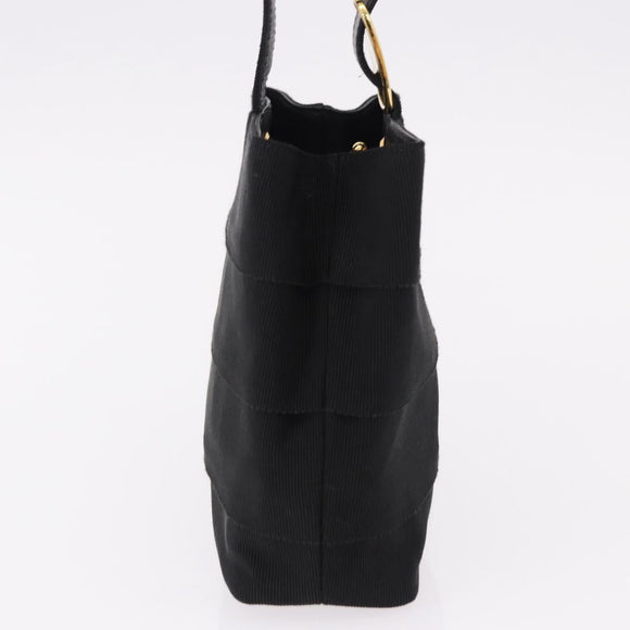 Salvatore Ferragamo Hand Bag Canvas Black Gold Auth bs36090A