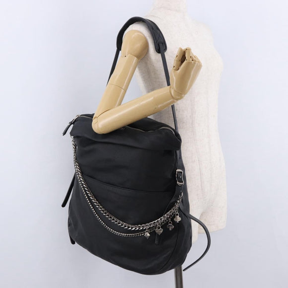 Jimmy Choo Shoulder Bag Leather Black Silver Auth bs36091A