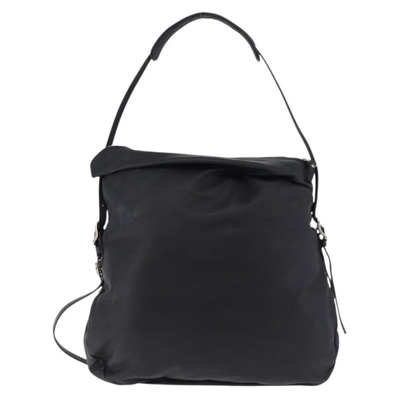 Jimmy Choo Shoulder Bag Leather Black Silver Auth bs36091A