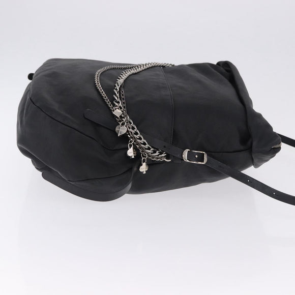Jimmy Choo Shoulder Bag Leather Black Silver Auth bs36091A