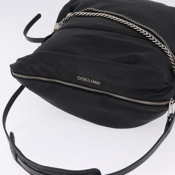 Jimmy Choo Shoulder Bag Leather Black Silver Auth bs36091A