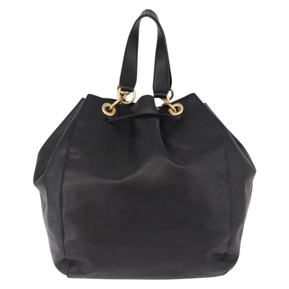CELINE Hand Bag Leather Black Gold Auth bs36094V
