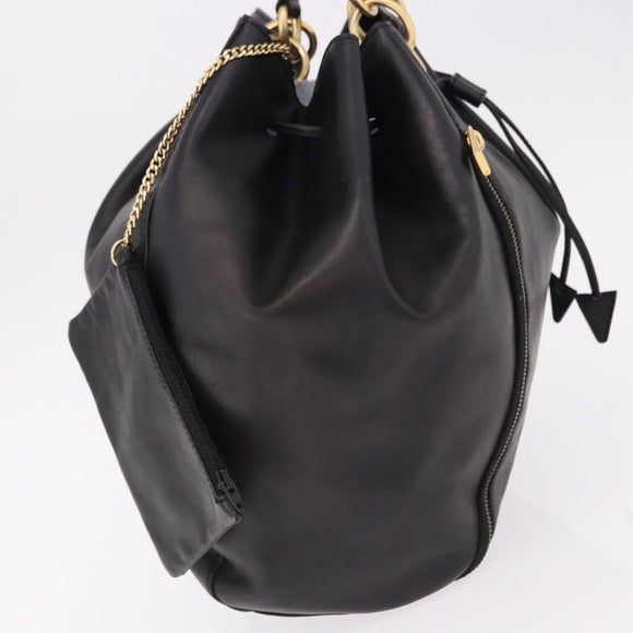 CELINE Hand Bag Leather Black Gold Auth bs36094V
