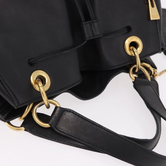 CELINE Hand Bag Leather Black Gold Auth bs36094V