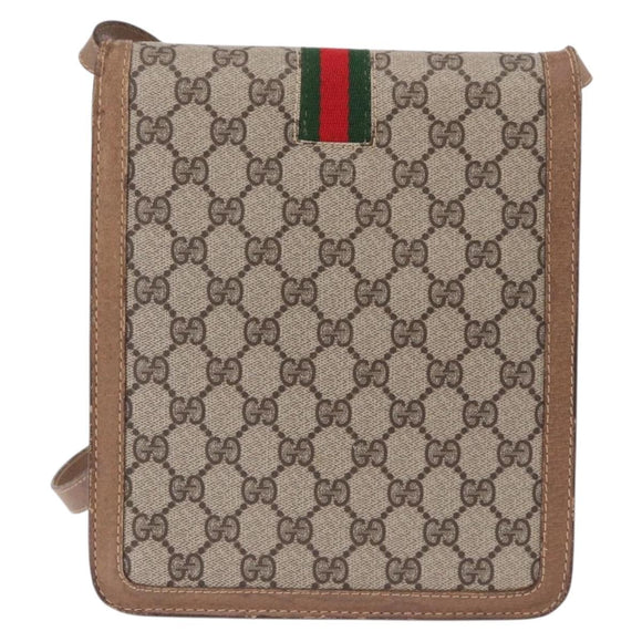 GUCCI GG Supreme Web Sherry Line Shoulder Bag PVC Beige Gold Auth bs36095