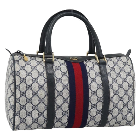 GUCCI GG Supreme Sherry Line Boston Bag PVC Navy Gold 012 3842 39 Auth bs36096