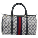 GUCCI GG Supreme Sherry Line Boston Bag PVC Navy Gold 012 3842 39 Auth bs36096-13