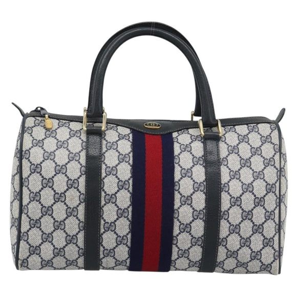 GUCCI GG Supreme Sherry Line Boston Bag PVC Navy Gold 012 3842 39 Auth bs36096