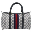 GUCCI GG Supreme Sherry Line Boston Bag PVC Navy Gold 012 3842 39 Auth bs36096-2