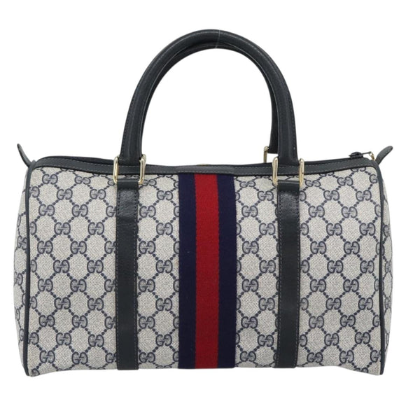 GUCCI GG Supreme Sherry Line Boston Bag PVC Navy Gold 012 3842 39 Auth bs36096