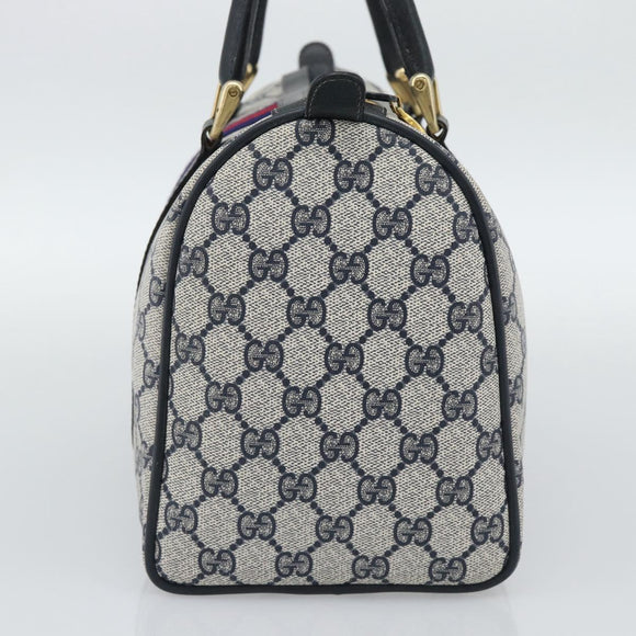 GUCCI GG Supreme Sherry Line Boston Bag PVC Navy Gold 012 3842 39 Auth bs36096