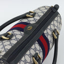 GUCCI GG Supreme Sherry Line Boston Bag PVC Navy Gold 012 3842 39 Auth bs36096-6