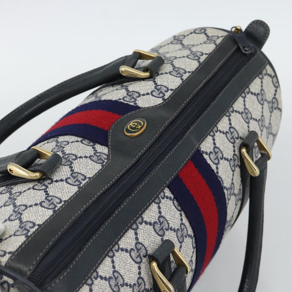 GUCCI GG Supreme Sherry Line Boston Bag PVC Navy Gold 012 3842 39 Auth bs36096