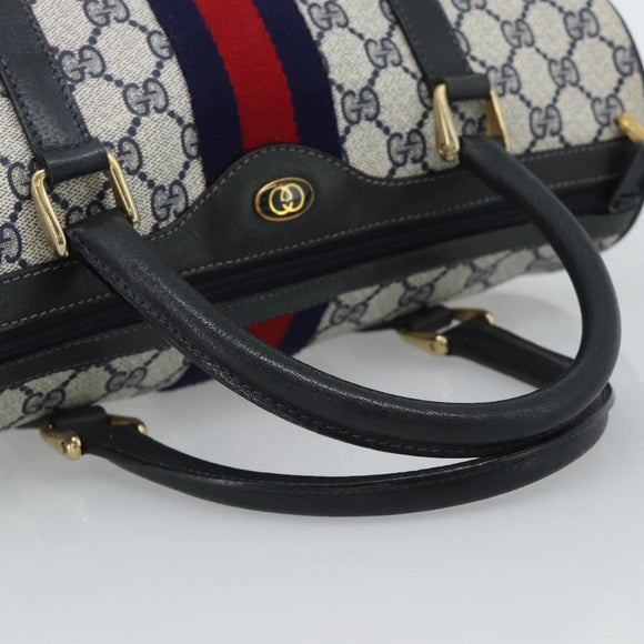 GUCCI GG Supreme Sherry Line Boston Bag PVC Navy Gold 012 3842 39 Auth bs36096