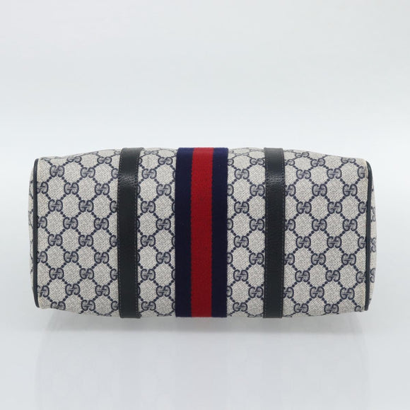 GUCCI GG Supreme Sherry Line Boston Bag PVC Navy Gold 012 3842 39 Auth bs36096