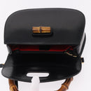 GUCCI Bamboo Hand Bag Leather 2way Black Gold 000 1364 0633 Auth bs36097V-10