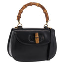 GUCCI Bamboo Hand Bag Leather 2way Black Gold 000 1364 0633 Auth bs36097V-1