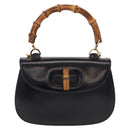 GUCCI Bamboo Hand Bag Leather 2way Black Gold 000 1364 0633 Auth bs36097V-13