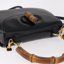 GUCCI Bamboo Hand Bag Leather 2way Black Gold 000 1364 0633 Auth bs36097V-6