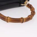 GUCCI Bamboo Hand Bag Leather 2way Black Gold 000 1364 0633 Auth bs36097V-7