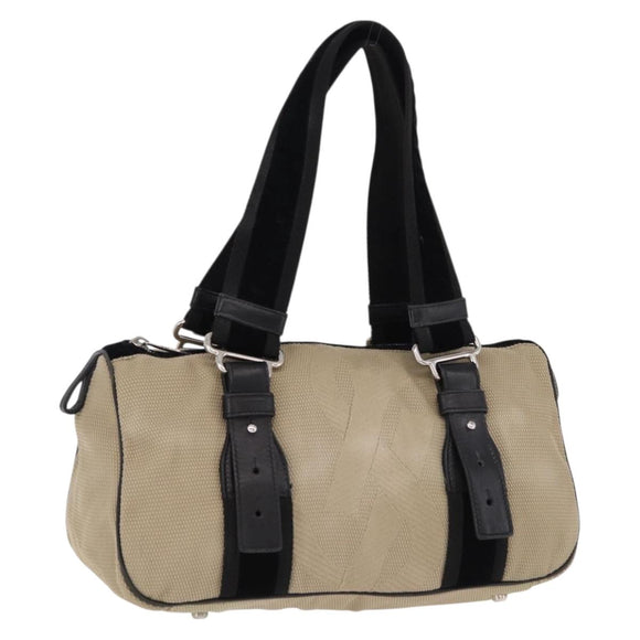 SAINT LAURENT Hand Bag Canvas Beige Silver Auth bs36099A
