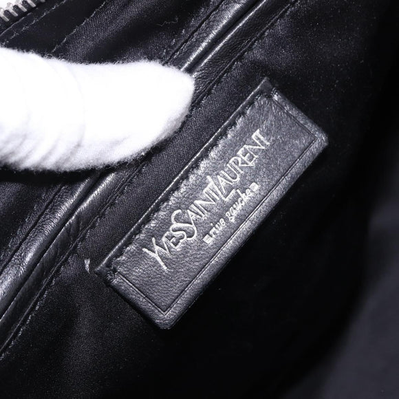 SAINT LAURENT Hand Bag Canvas Beige Silver Auth bs36099A