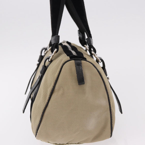 SAINT LAURENT Hand Bag Canvas Beige Silver Auth bs36099A