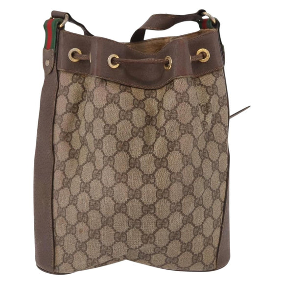 GUCCI GG Supreme Web Sherry Line Bag PVC Beige Gold 164 02 034 Auth bs36100