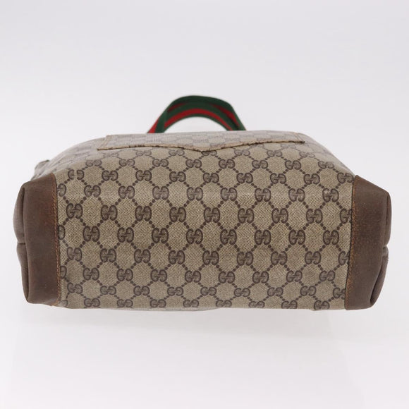 GUCCI GG Supreme Web Sherry Line Tote Bag PVC Leather Beige Auth bs36101