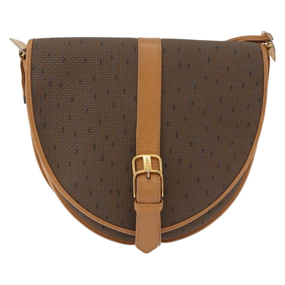 SAINT LAURENT Shoulder Bag PVC Canvas Beige Gold Auth bs36115