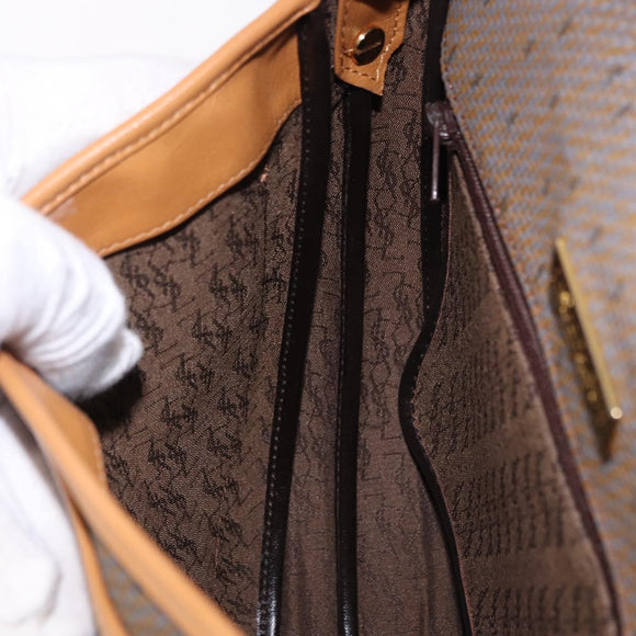 SAINT LAURENT Shoulder Bag PVC Canvas Beige Gold Auth bs36115