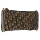 Christian Dior Trotter Canvas Shoulder Bag Navy Gold Auth bs36117-1