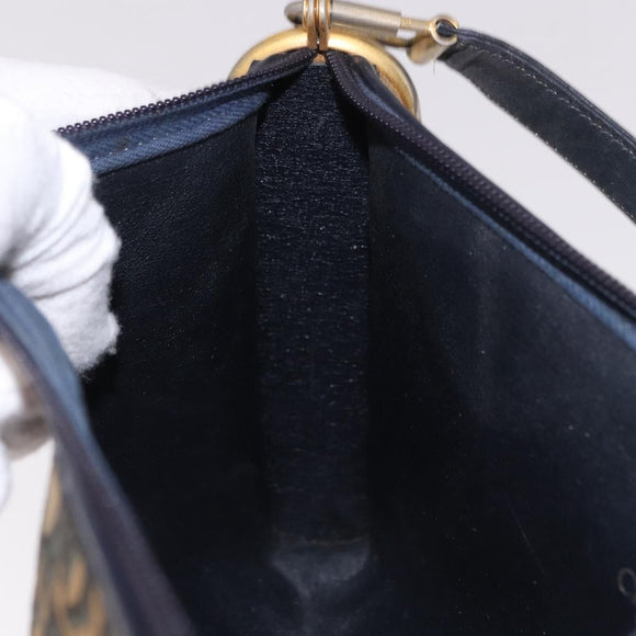 Christian Dior Trotter Canvas Shoulder Bag Navy Gold Auth bs36117