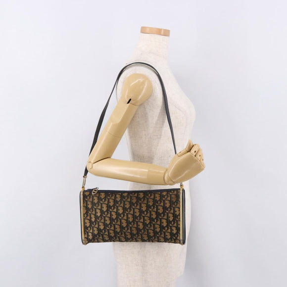 Christian Dior Trotter Canvas Shoulder Bag Navy Gold Auth bs36117