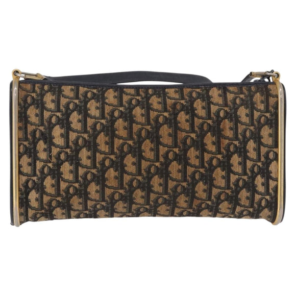 Christian Dior Trotter Canvas Shoulder Bag Navy Gold Auth bs36117