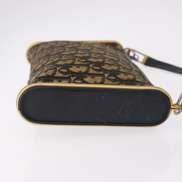 Christian Dior Trotter Canvas Shoulder Bag Navy Gold Auth bs36117