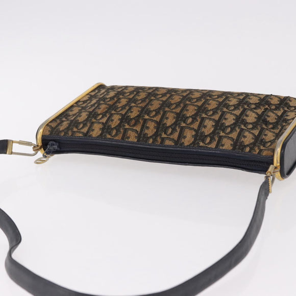 Christian Dior Trotter Canvas Shoulder Bag Navy Gold Auth bs36117