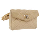 CHANEL Matelasse Waist bag Lamb Skin Beige Gold CC Auth bs36144-1