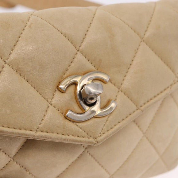 CHANEL Matelasse Waist bag Lamb Skin Beige Gold CC Auth bs36144