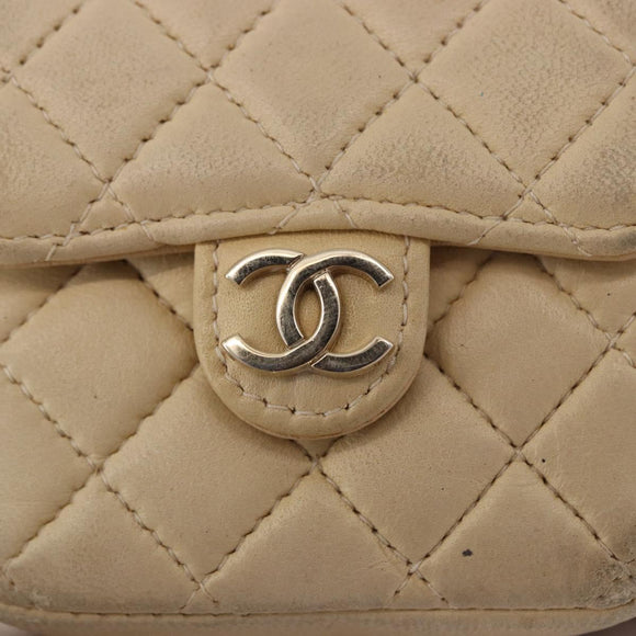 CHANEL Mini Mini Matelasse Charm Lamb Skin Beige CC Auth bs36151