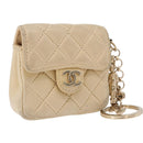 CHANEL Mini Mini Matelasse Charm Lamb Skin Beige CC Auth bs36151-1