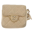 CHANEL Mini Mini Matelasse Charm Lamb Skin Beige CC Auth bs36151-13
