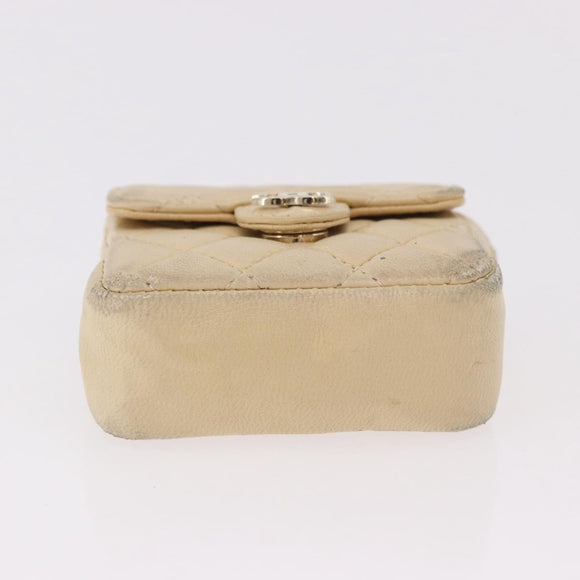 CHANEL Mini Mini Matelasse Charm Lamb Skin Beige CC Auth bs36151