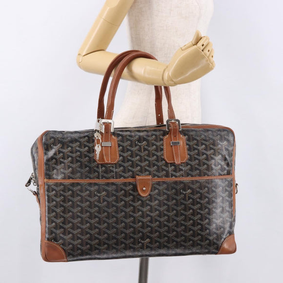 GOYARD Herringbone Boston Bag PVC Black Silver Auth bs36155