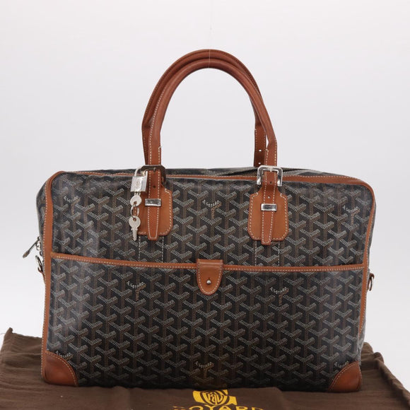 GOYARD Herringbone Boston Bag PVC Black Silver Auth bs36155