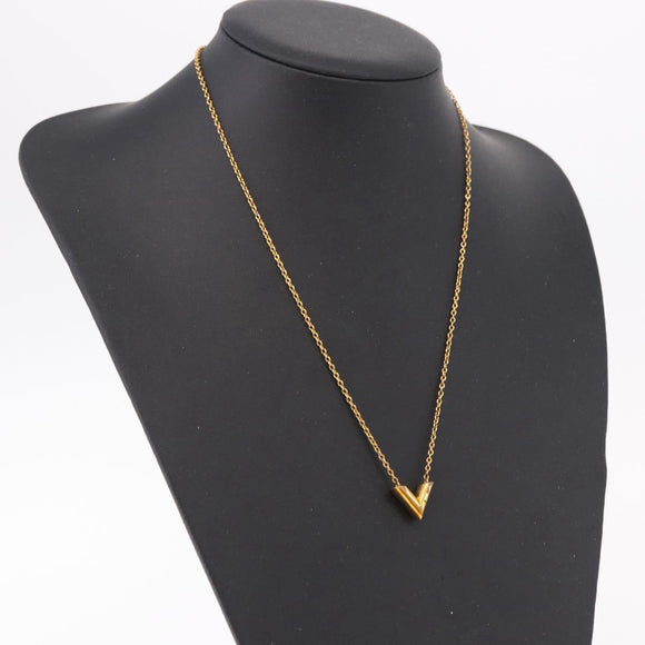 LOUIS VUITTON Essential V Necklace Gold M61083 LV Auth bs36156